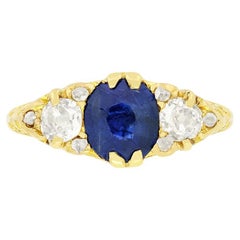 Victorian 1.05ct Sapphire and Diamond Trilogy Ring, c.1880s