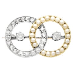 Antique Victorian 1.06 Carat Diamond and Pearl Yellow Gold Brooch