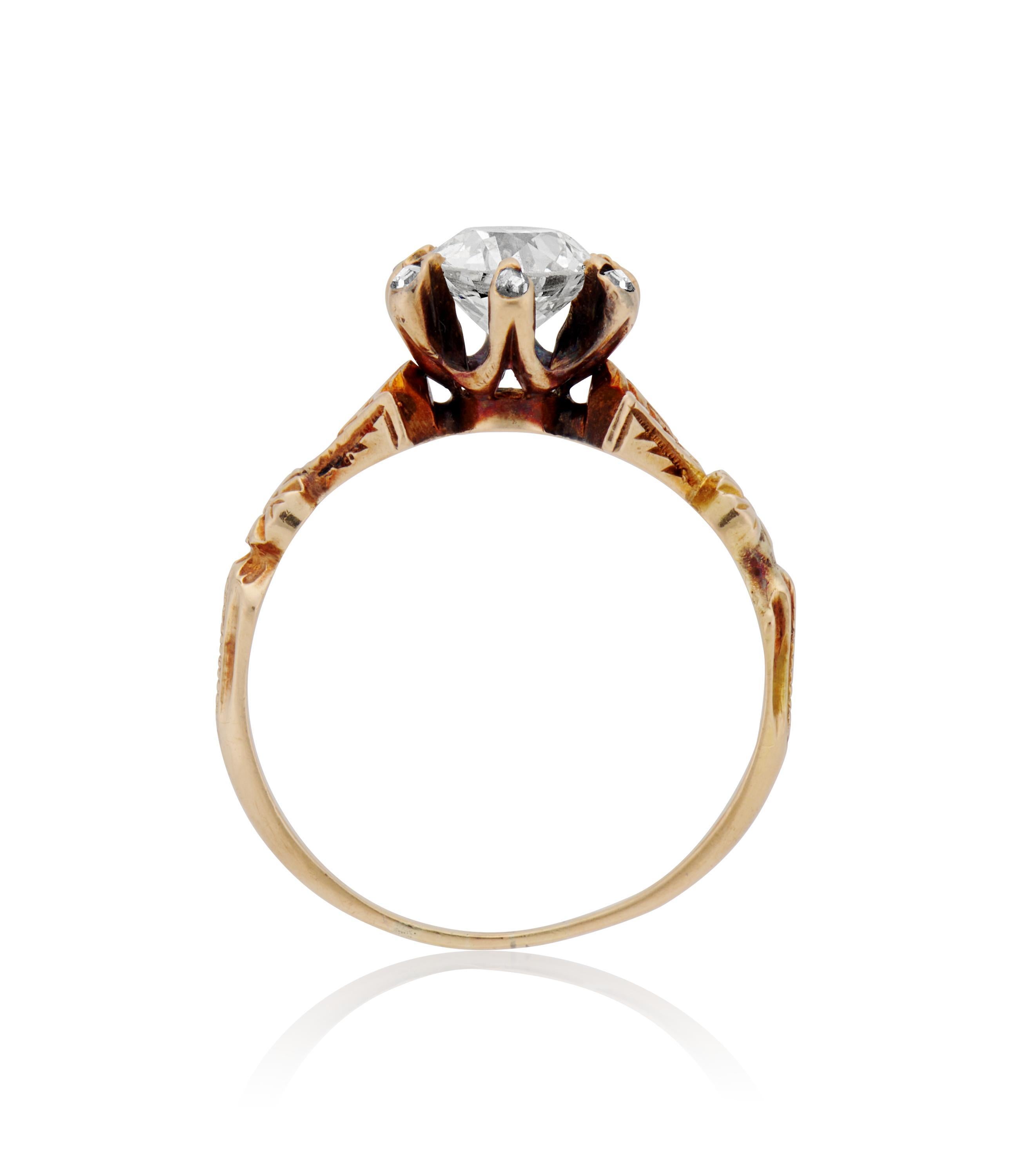 Victorian 1.06 Carat Old European Cut Diamond Yellow Gold Engagement Ring In Good Condition In New York, NY
