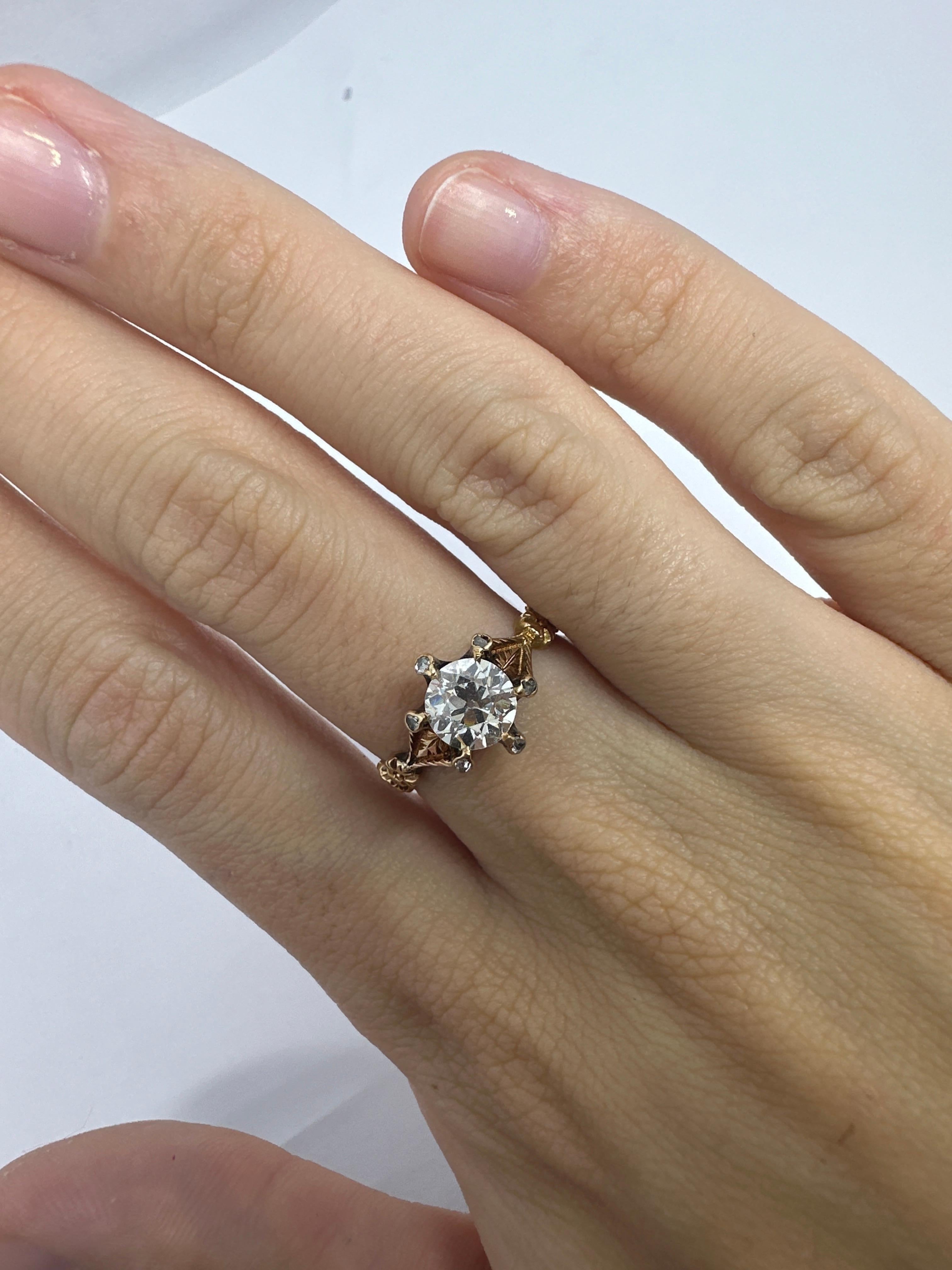 Women's Victorian 1.06 Carat Old European Cut Diamond Yellow Gold Engagement Ring