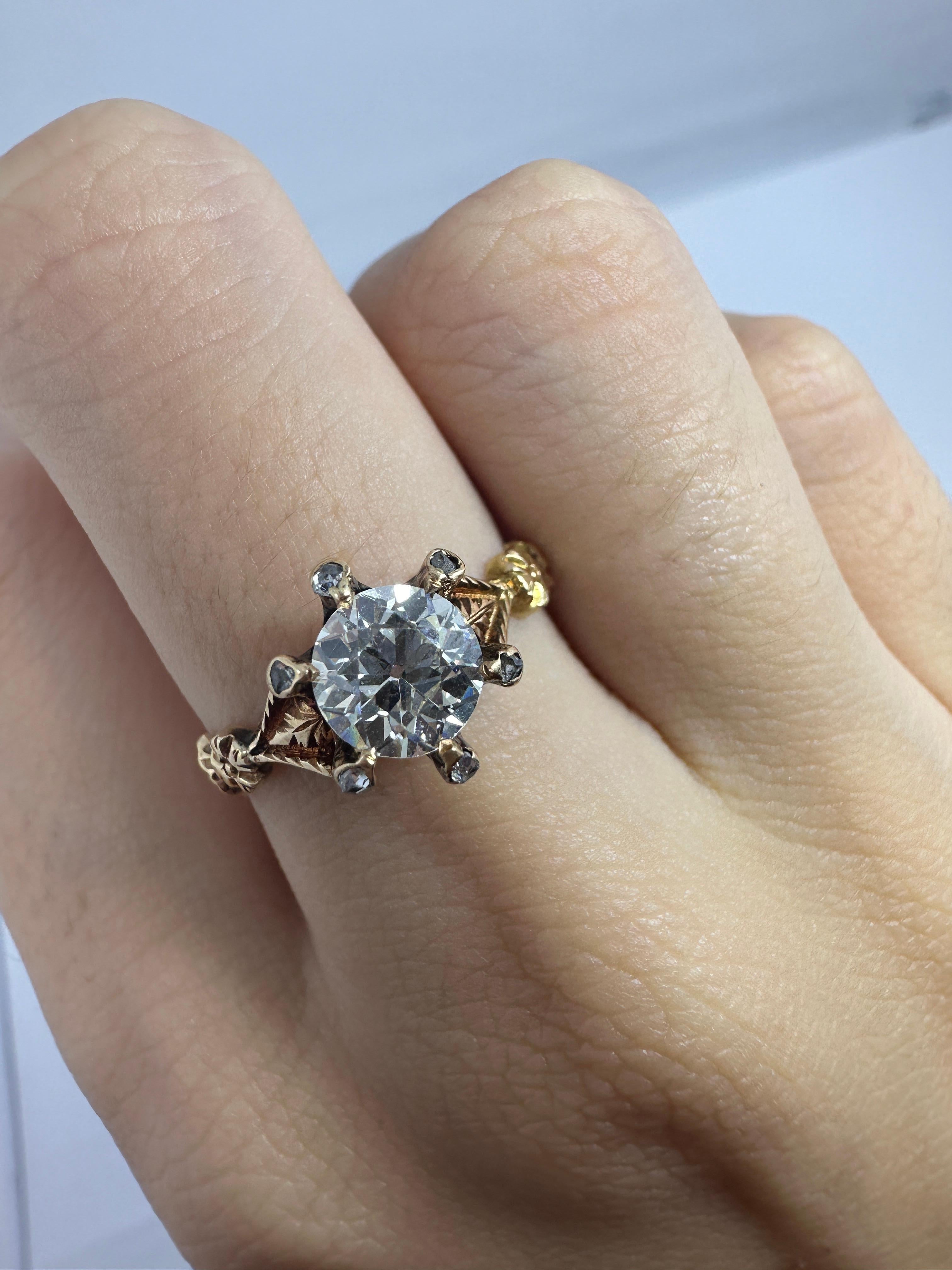 Victorian 1.06 Carat Old European Cut Diamond Yellow Gold Engagement Ring 1