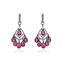 Victorian 10.61 Cttw Natural Ruby/Diamond Chandelier Earrings 18K/SS