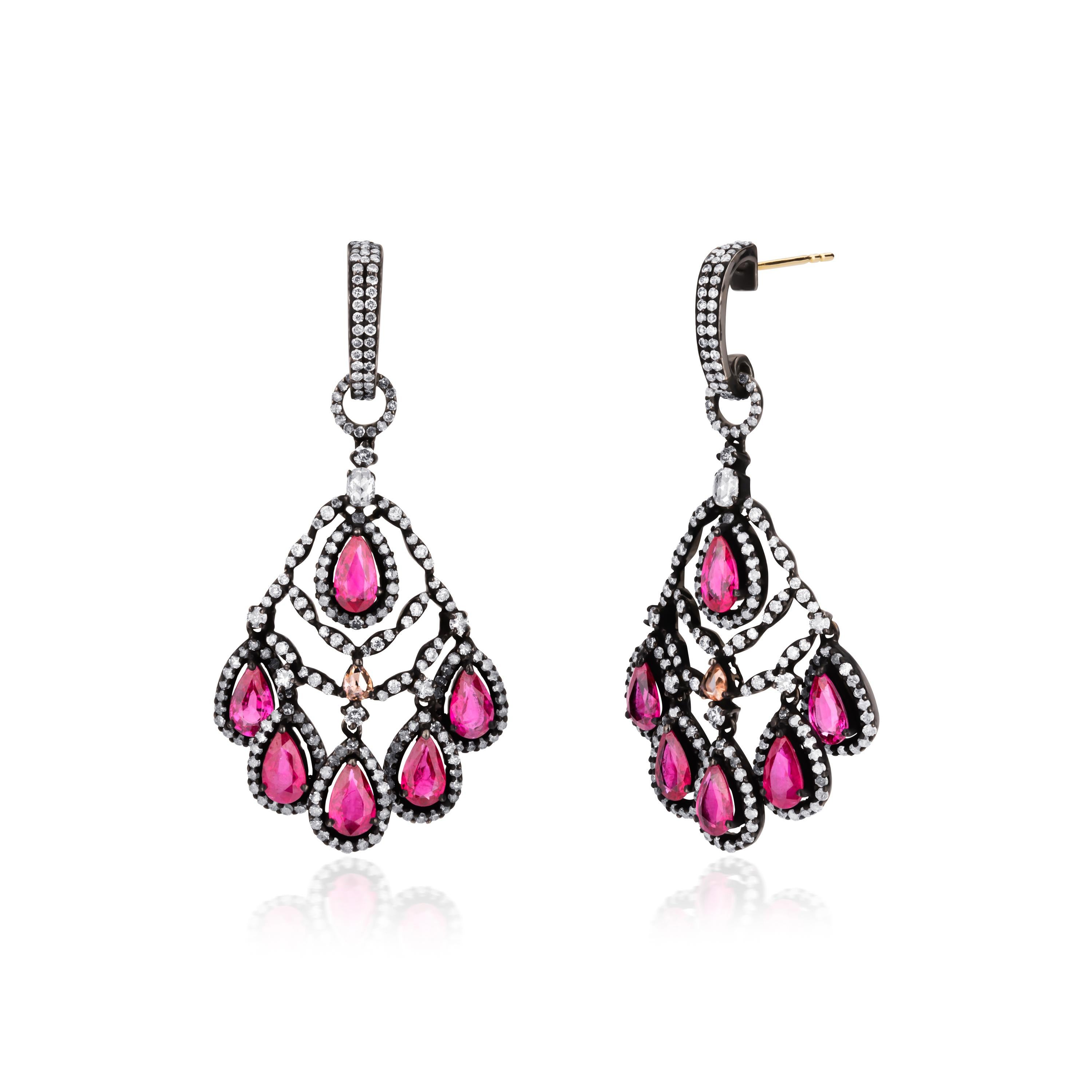 Boucles d'oreilles Chandelier Victorien 10.61 Cttw Rubis/Diamant naturel 18K/SS Neuf - En vente à New York, NY