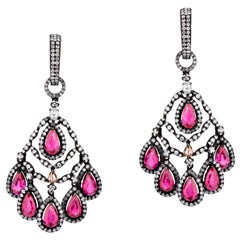 Victorian 10.61cttw Pear Ruby and Diamond Chandelier Earrings