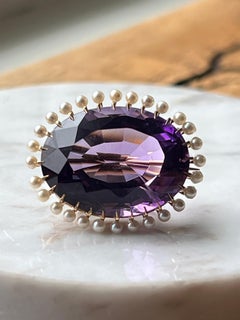 Viktorianische 10,65 Karat Amethyst Perle 14k Gelbgold