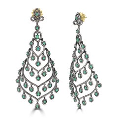 Victorian 10.68 Cttw. Emerald and Diamond Chandlier Earrings