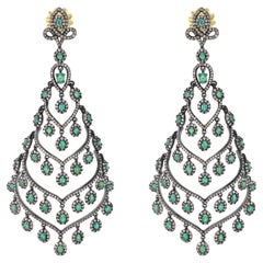 Used Victorian 10.68 Cttw. Emerald and Diamond Chandlier Earrings 