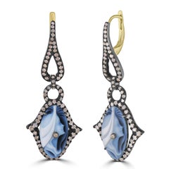 Victorian 10.75 Cttw. Grey Cameos and Natural Diamond Dangle Earrings