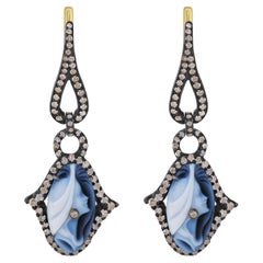 Victorian 10.75 ct. pt. Pendants d'oreilles camées gris et diamants naturels