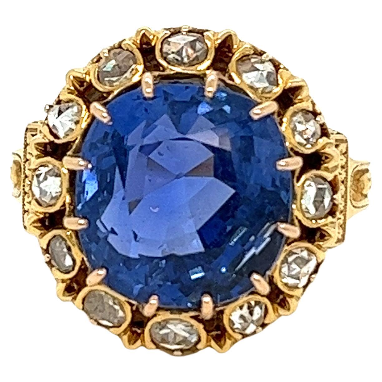 Victorian 10.74 ct. Burma Sapphire Ring SSEF Certified 18kt YG For Sale