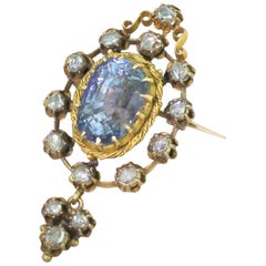 Victorian 10.79 Carat Natural Ceylon Sapphire Brooch or Pendant