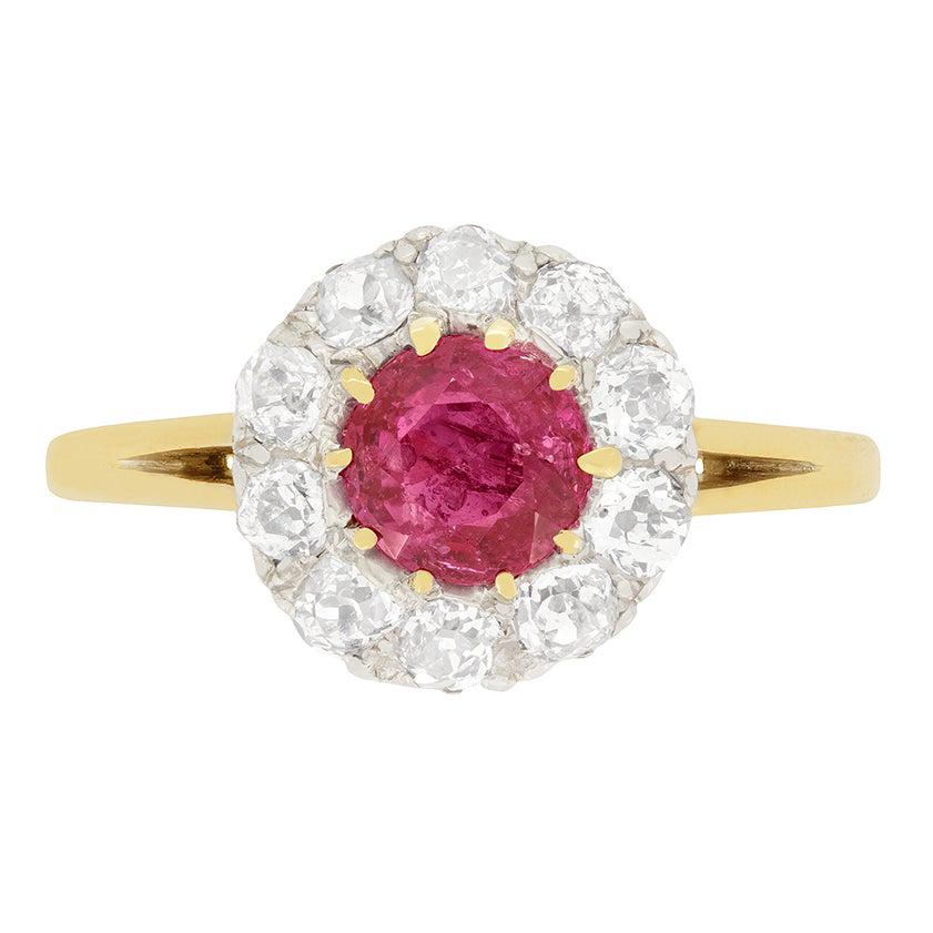 Victorian 1.07ct Ruby and Diamond Halo Ring, c.1880s