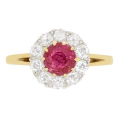 Victorian 1.07ct Ruby and Diamond Halo Ring, c.1880s