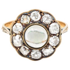 Victorian 1.08 Carats Jelly Opal Old Mine Cut Diamond 18 Karat Rose Gold Ring