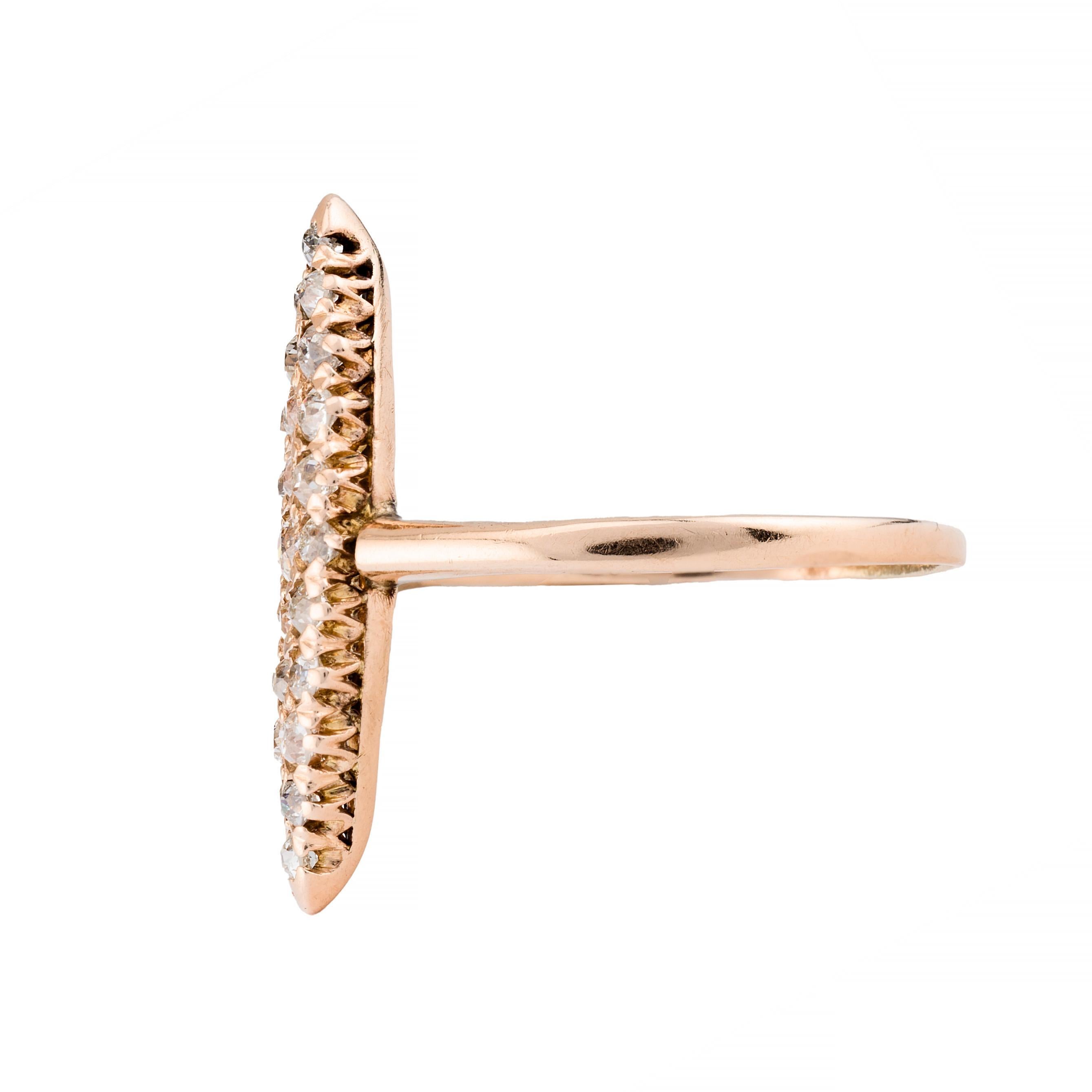 Women's Victorian 1.08ctw Old Mine Cut Diamond Navette Ring in 14K Yellow Gold For Sale