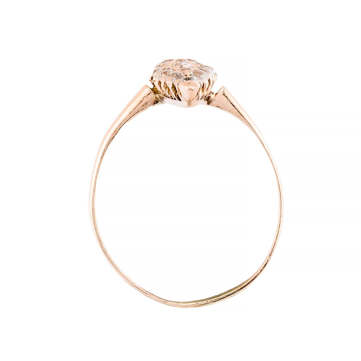 Victorian 1.08ctw Old Mine Cut Diamond Navette Ring in 14K Yellow Gold For Sale 1