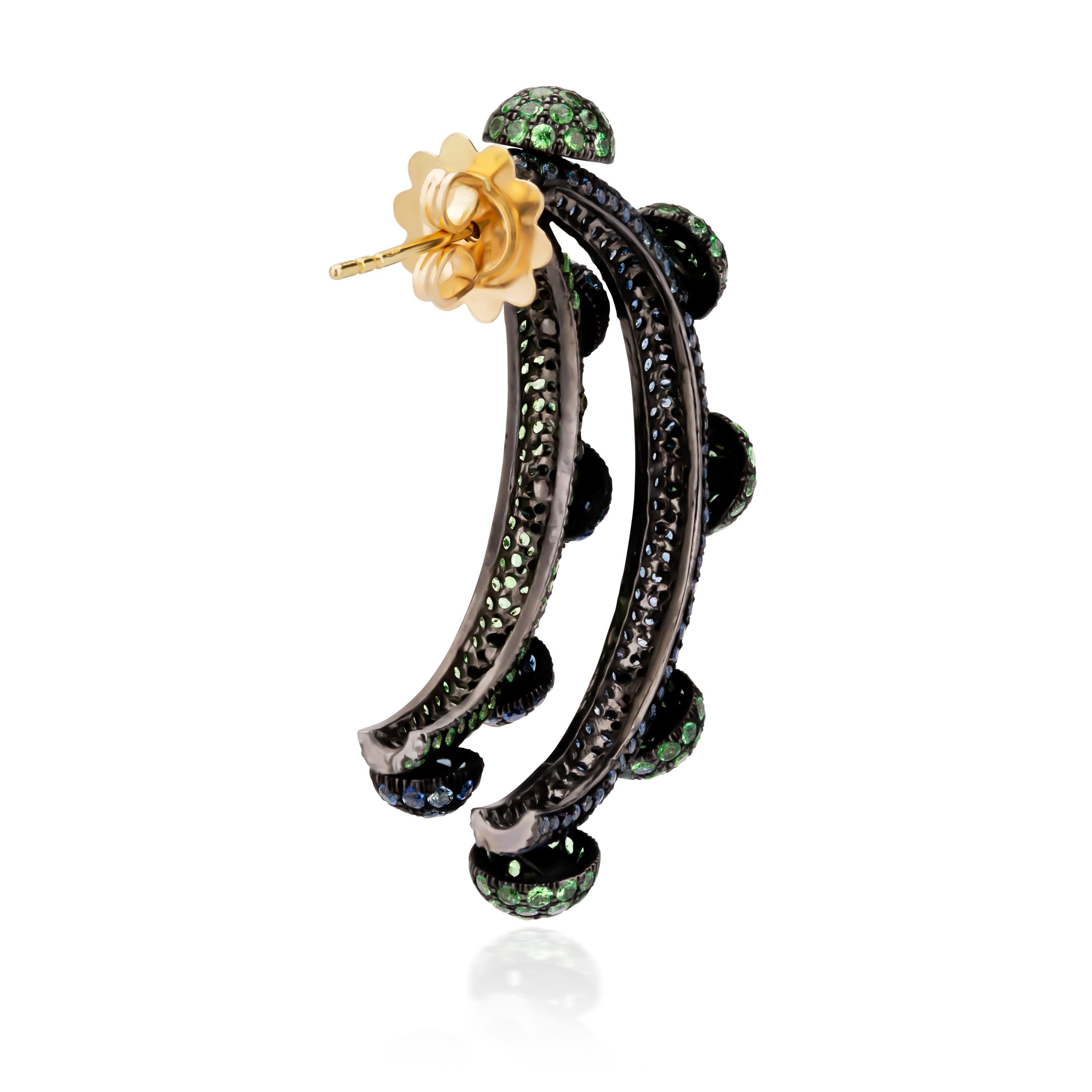 Victorian 10.90 Cttw. Natural Blue Sapphire/Tsavorite Earrings In 18K/SS For Sale 1