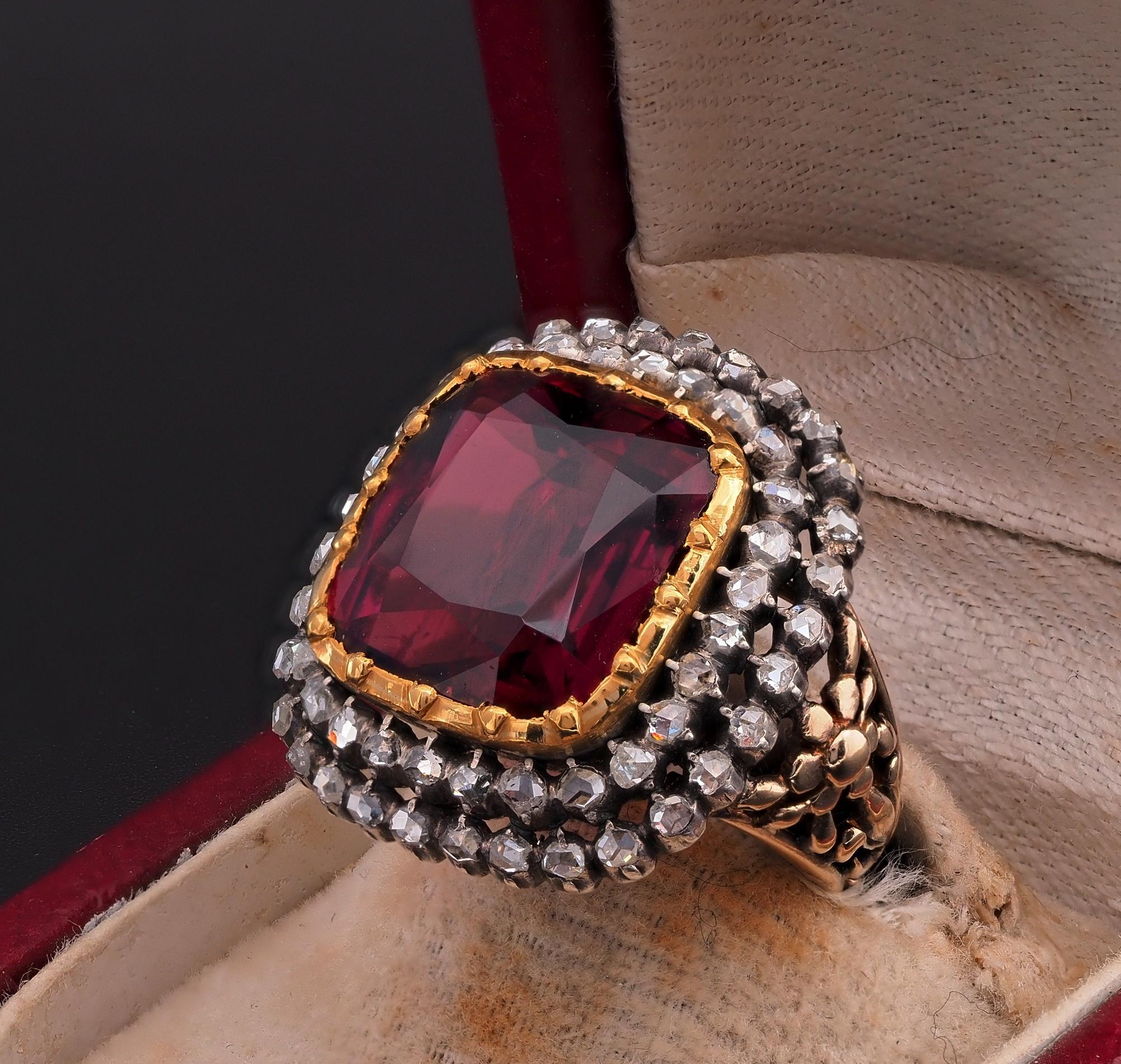 Victorian 10.95 CT Untreated Magenta Rubellite or Red Tourmaline Diamond Ring For Sale 5
