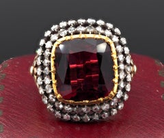 Victorian 10.95 CT Untreated Magenta Rubellite or Red Tourmaline Diamond Ring