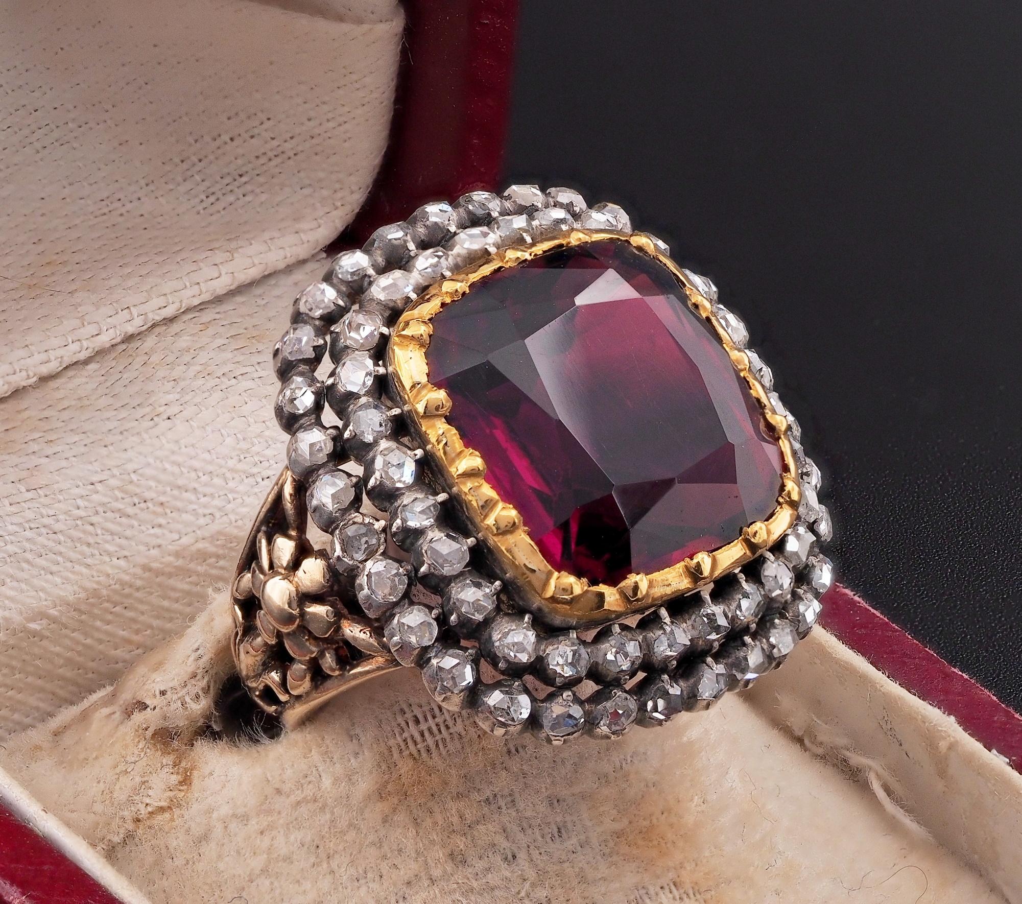 Victorian 10.95 CT Untreated Magenta Rubellite or Red Tourmaline Diamond Ring For Sale 2