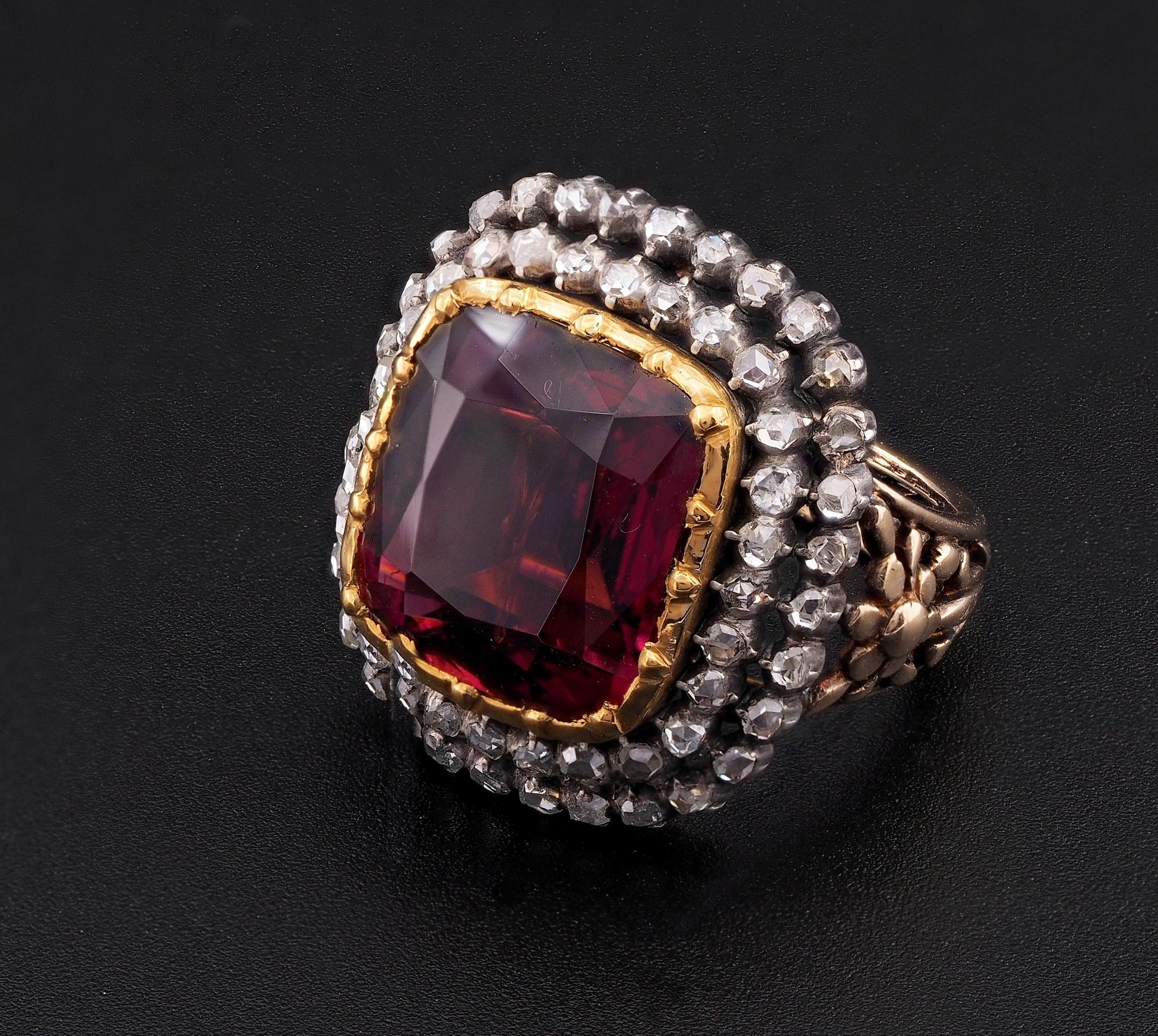 Victorian 10.95 CT Untreated Magenta Rubellite or Red Tourmaline Diamond Ring For Sale 3
