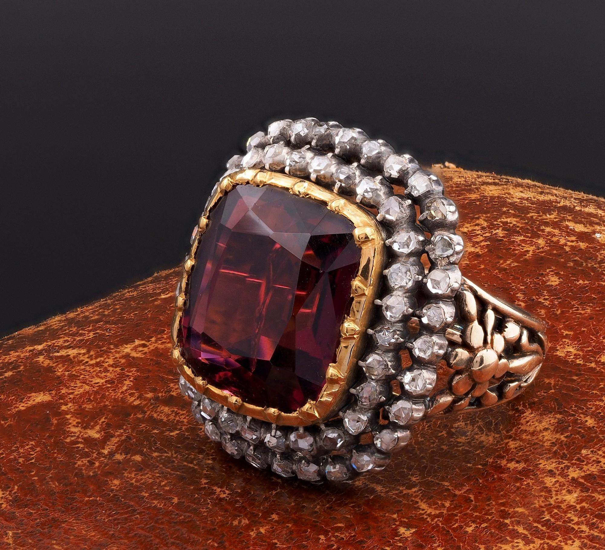Victorian 10.95 CT Untreated Magenta Rubellite or Red Tourmaline Diamond Ring For Sale 4