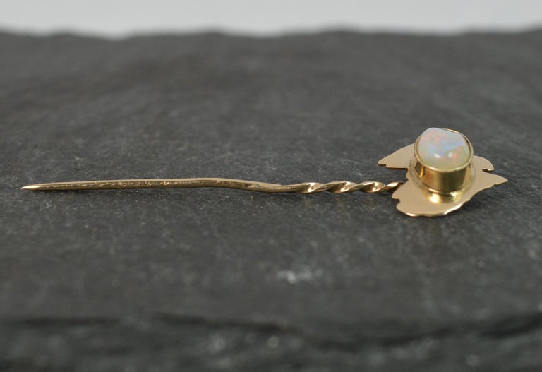 Women's Victorian 10 Carat Gold and Opal Australia Shape Stick Tie Pin For Sale