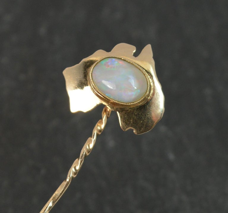 Victorian 10 Carat Gold and Opal Australia Shape Stick Tie Pin In Good Condition For Sale In St Helens, GB