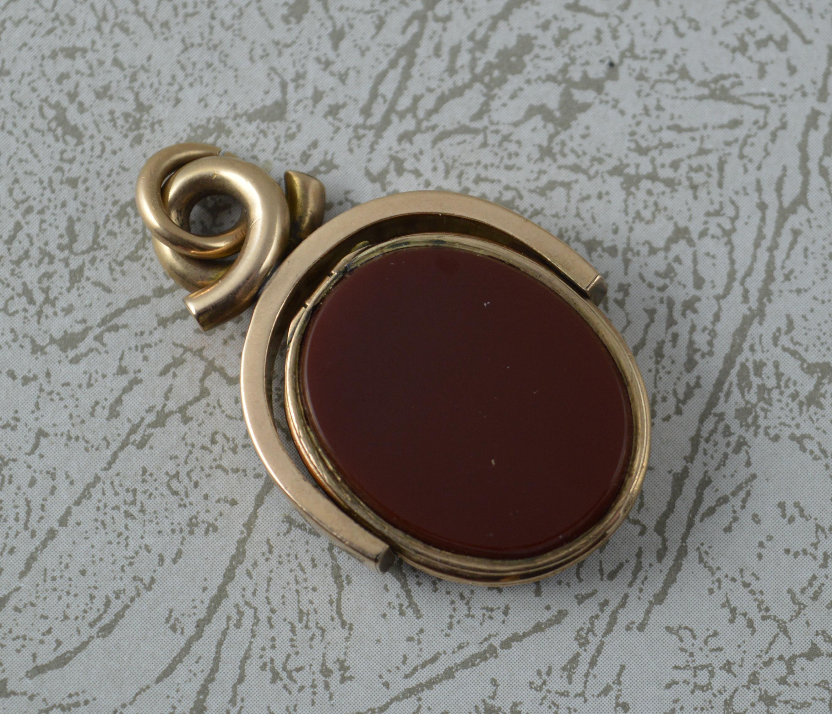 Victorian 10 Carat Rose Gold Painted Dog and Carnelian Swivel Pendant Locket In Fair Condition In St Helens, GB