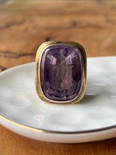 Victorian 10k Gold Amethyst "In Domino Confido" Heraldic Crest Fob Wax Seal