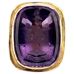 Victorian 10k Gold Amethyst "In Domino Confido" Heraldic Crest Fob Wax Seal