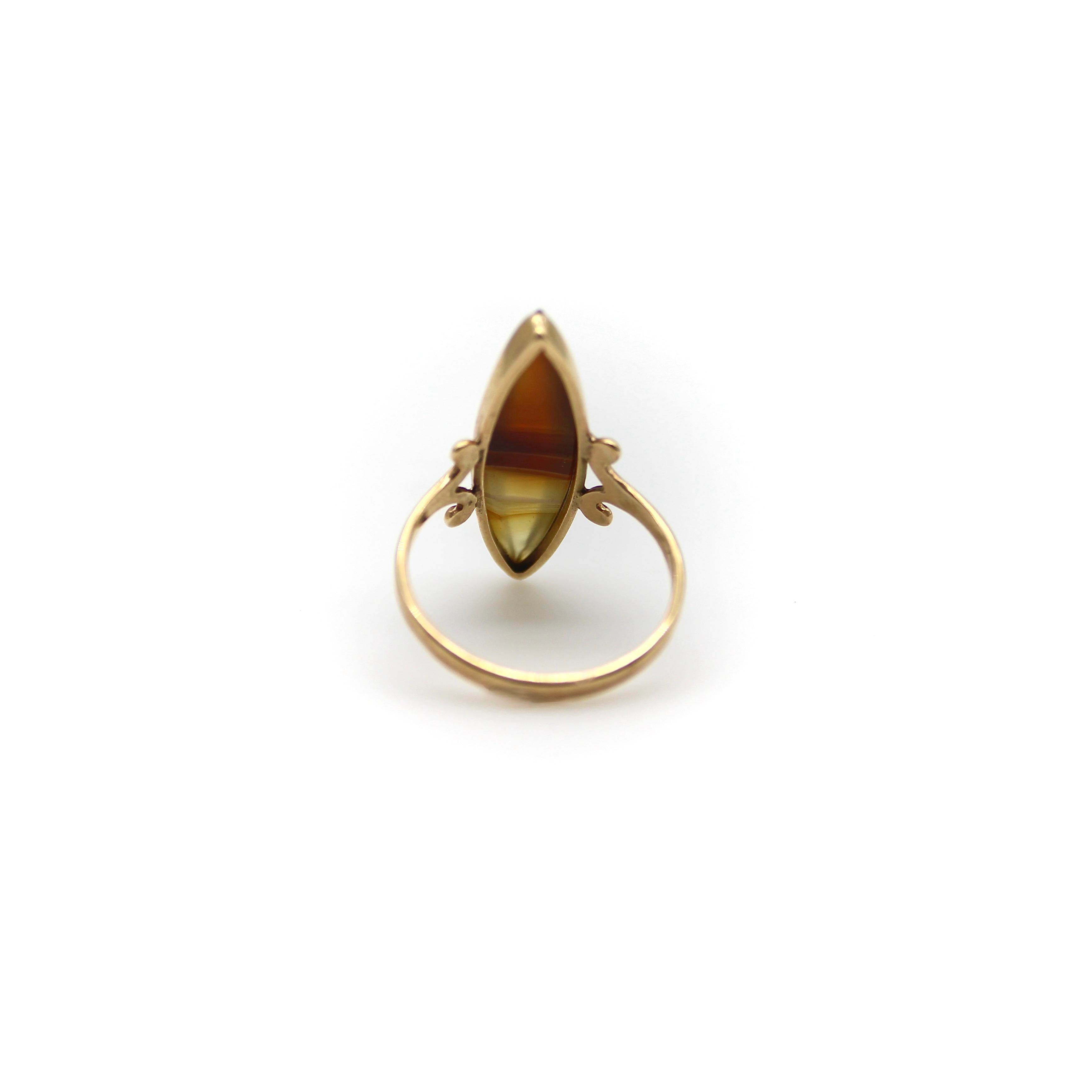 Victorian 10K Gold Banded Agate Ring For Sale 1