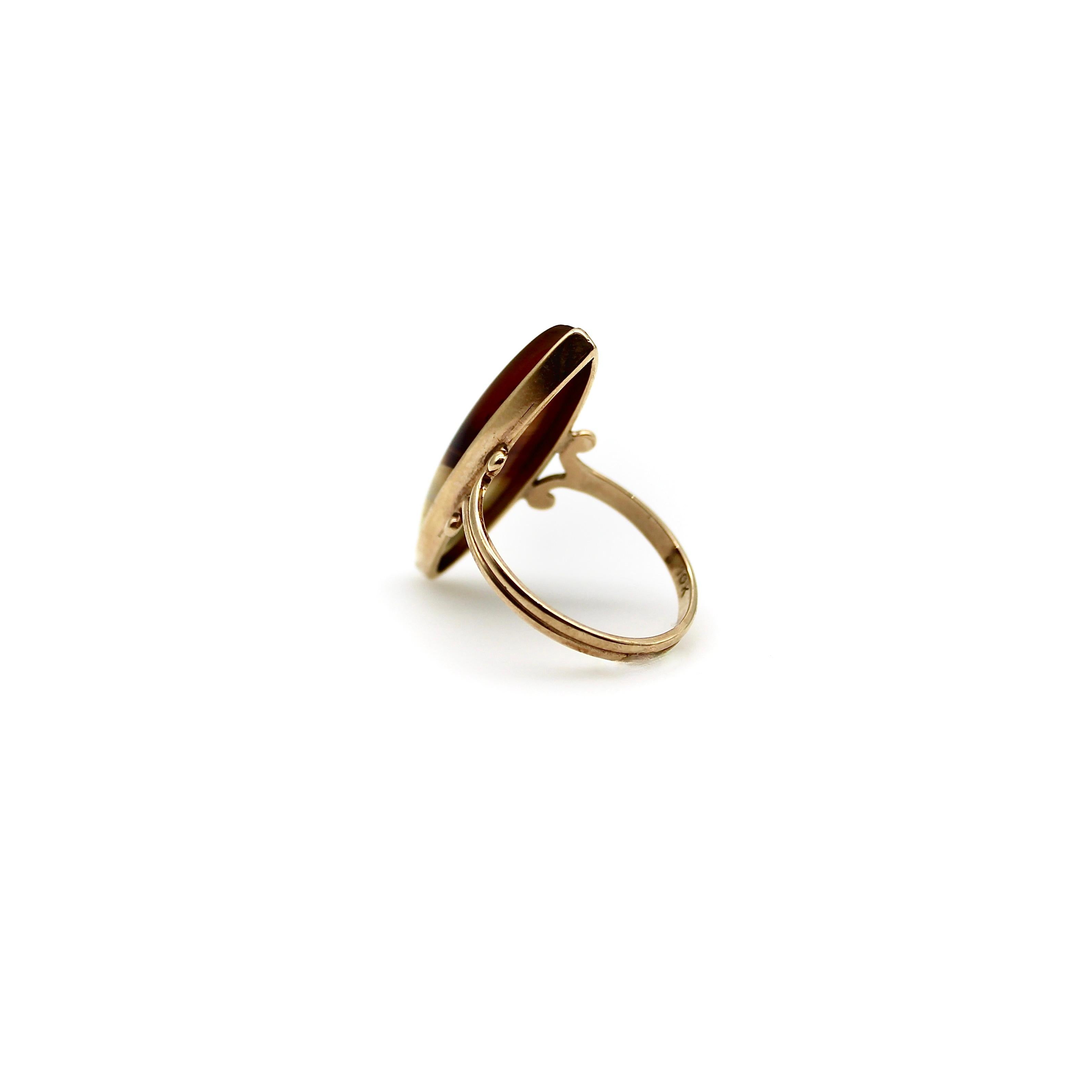 Victorian 10K Gold Banded Agate Ring For Sale 2