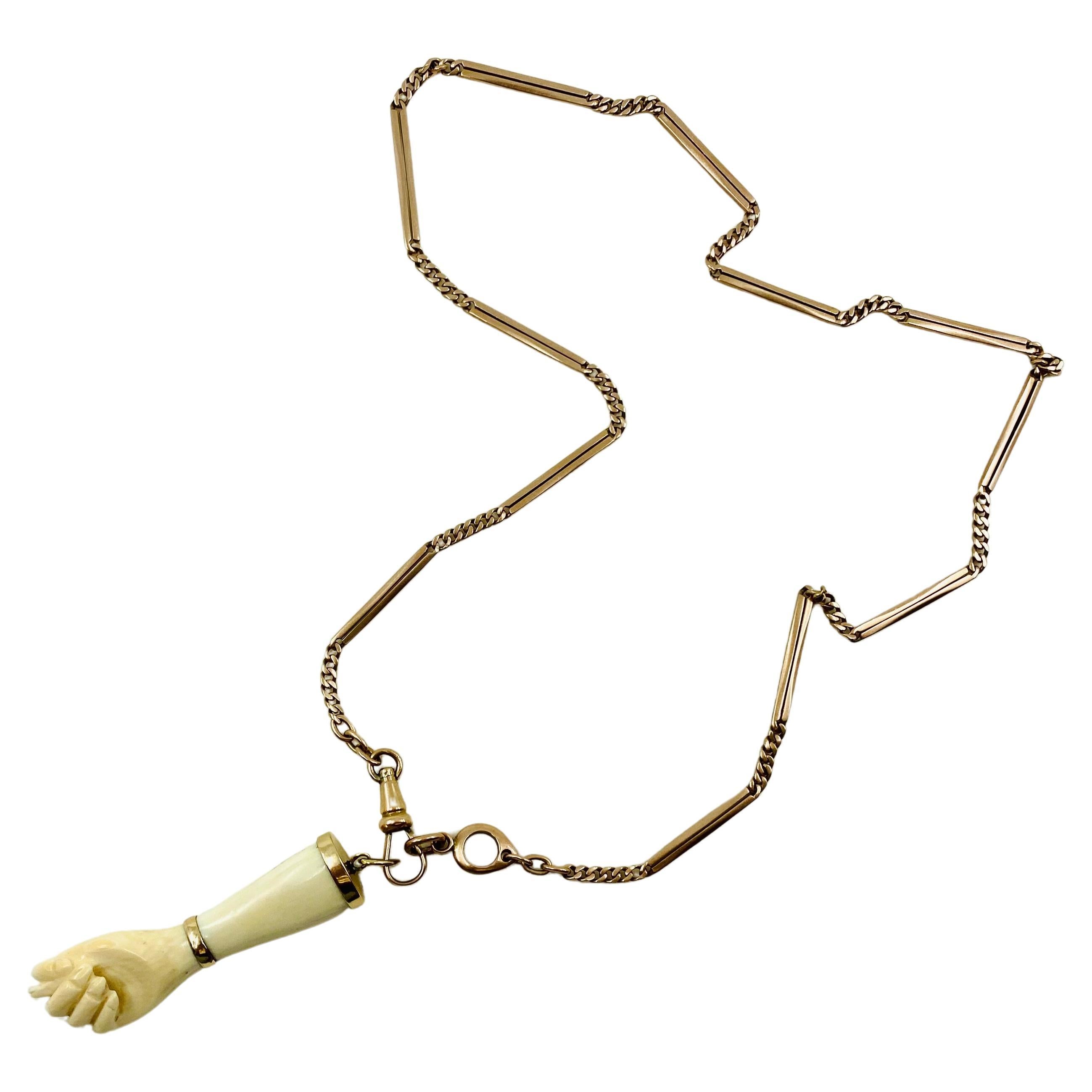 Collier victorien avec pendentif Figa sur chaîne en or 10k Bon état - En vente à Beverly Hills, CA