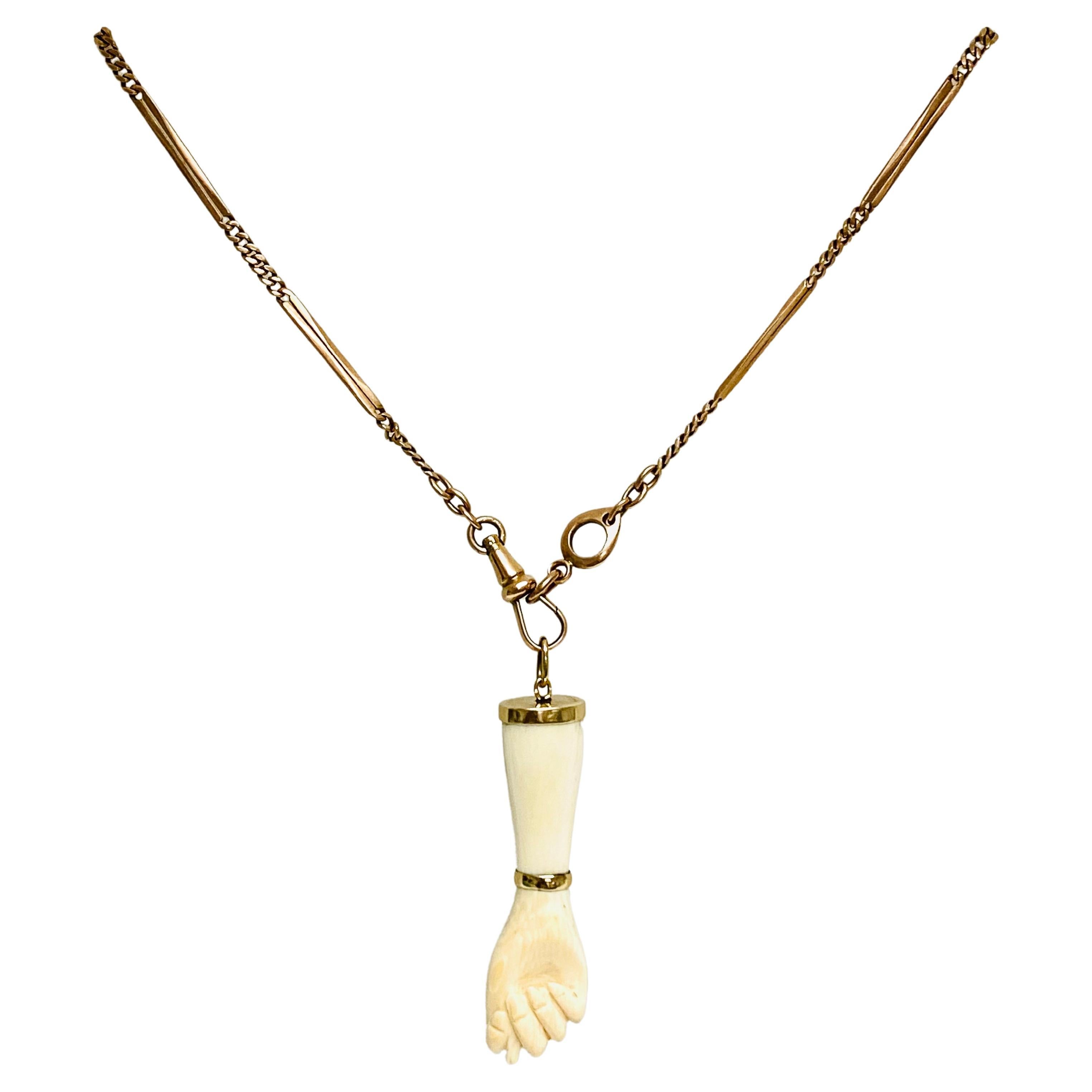 Victorian 10k Gold Chain Figa Pendant Necklace