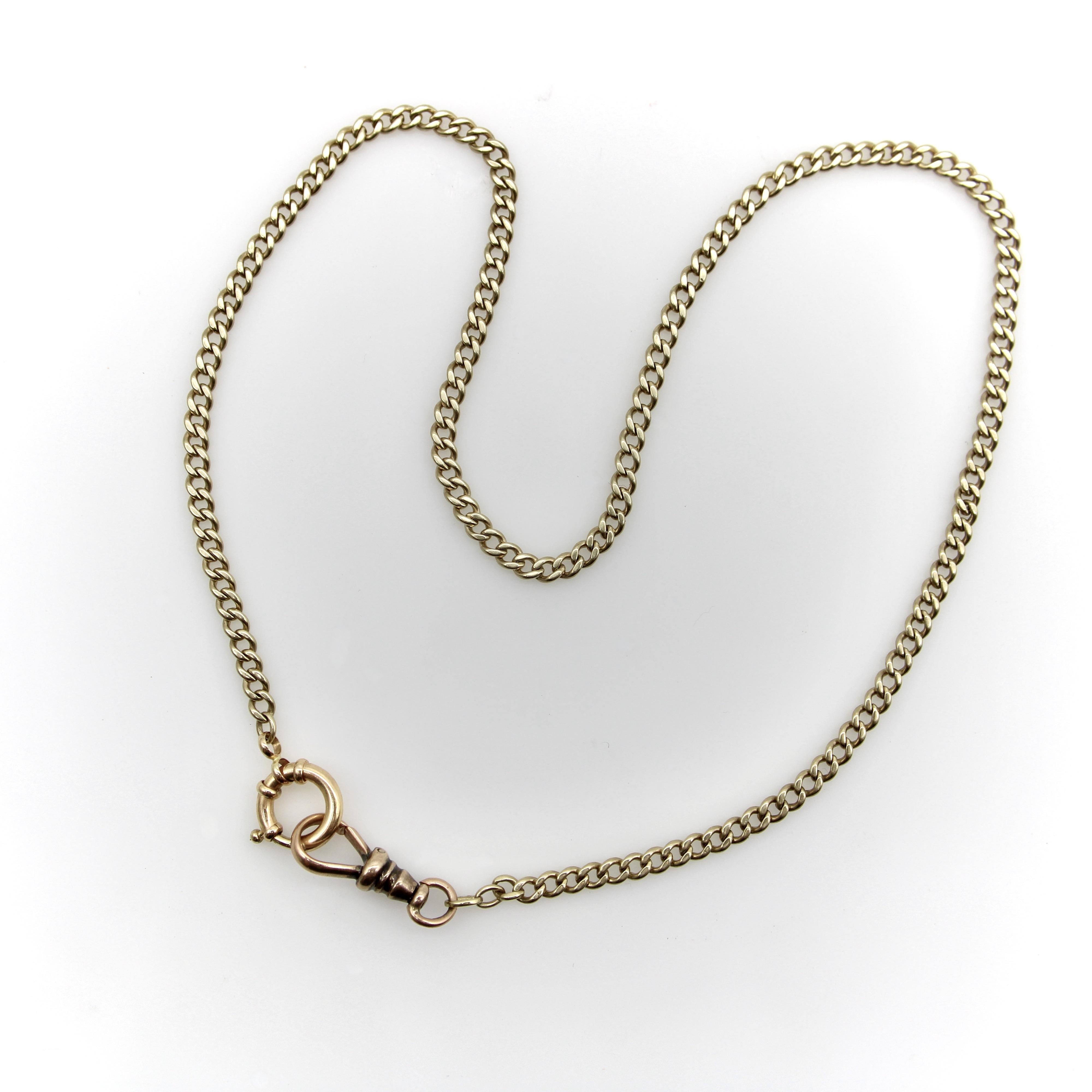 Women's or Men's Victorian 10K Gold Curb Link with Dog Clip and Spring Ring Watch Chain For Sale