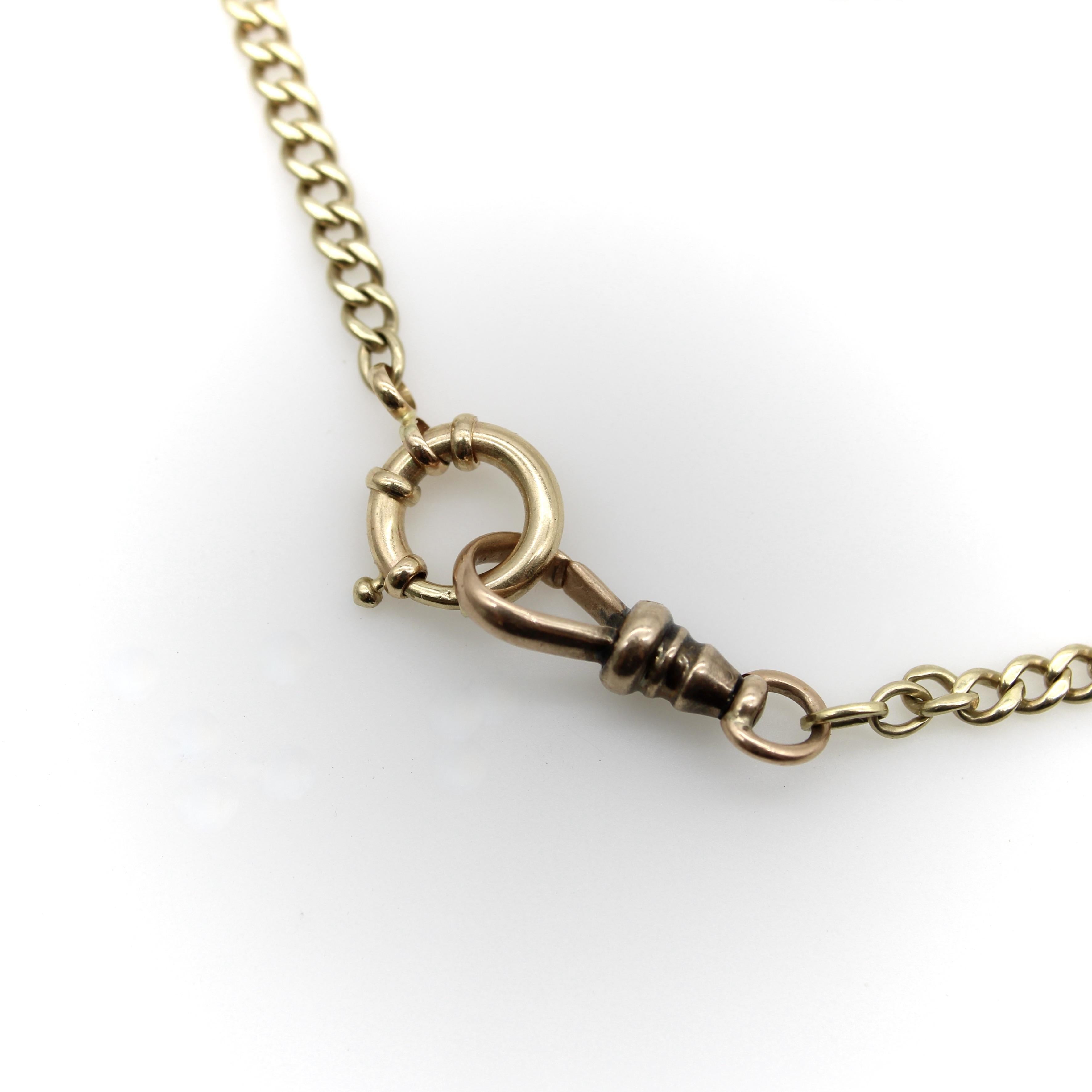 Victorian 10K Gold Curb Link with Dog Clip and Spring Ring Watch Chain For Sale 1