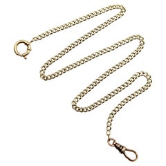 Cadena de reloj victoriana de oro de 10 quilates de eslabón con pinza para perro y anilla de resorte
