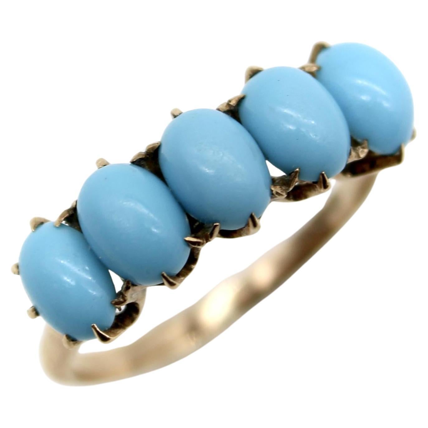 Anello vittoriano in oro 10K con cinque pietre di turchese
