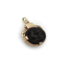 Victorian 10K Gold Onyx Intaglio Fob of Nike