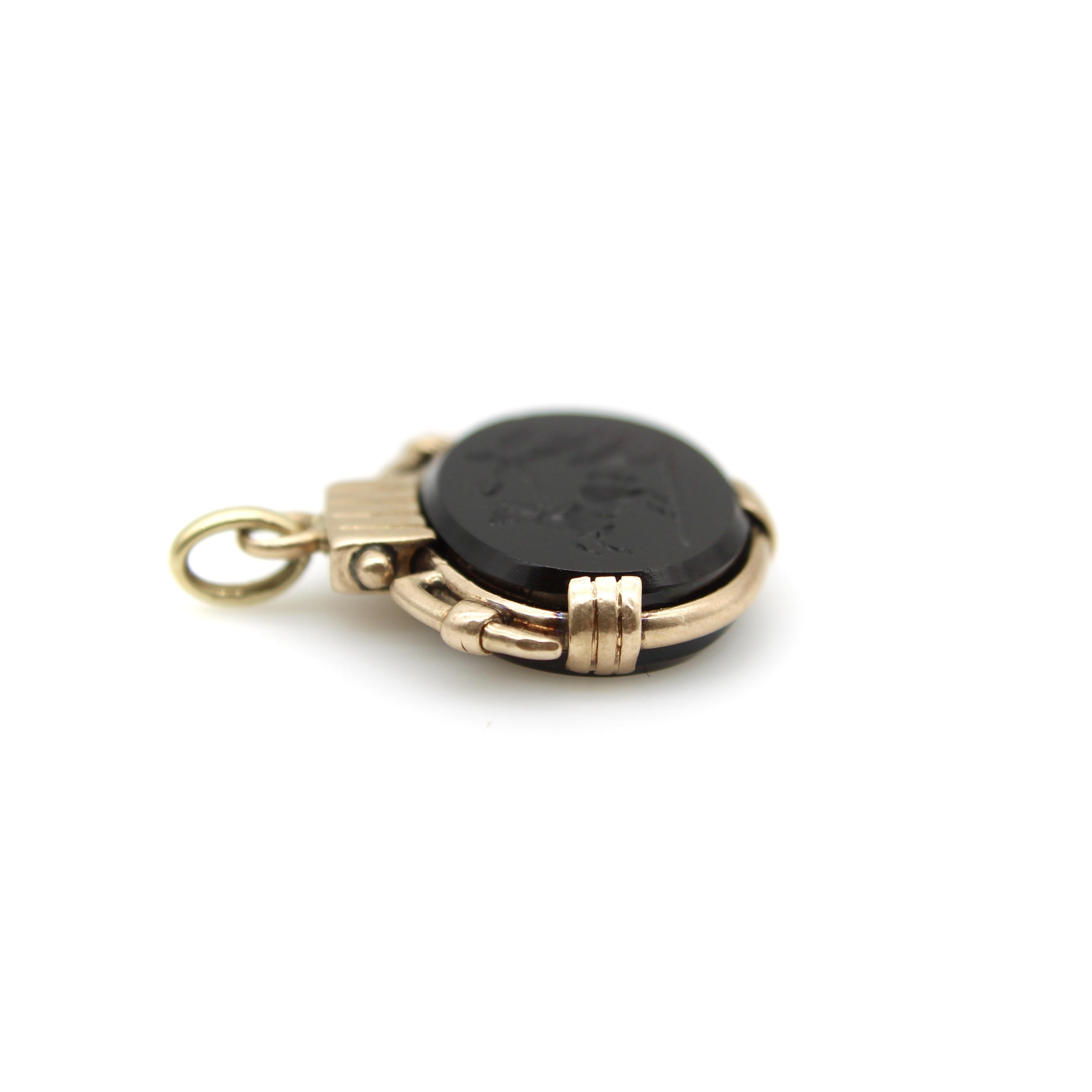 Women's or Men's Victorian 10K Gold Onyx Intaglio Fob of Nike For Sale