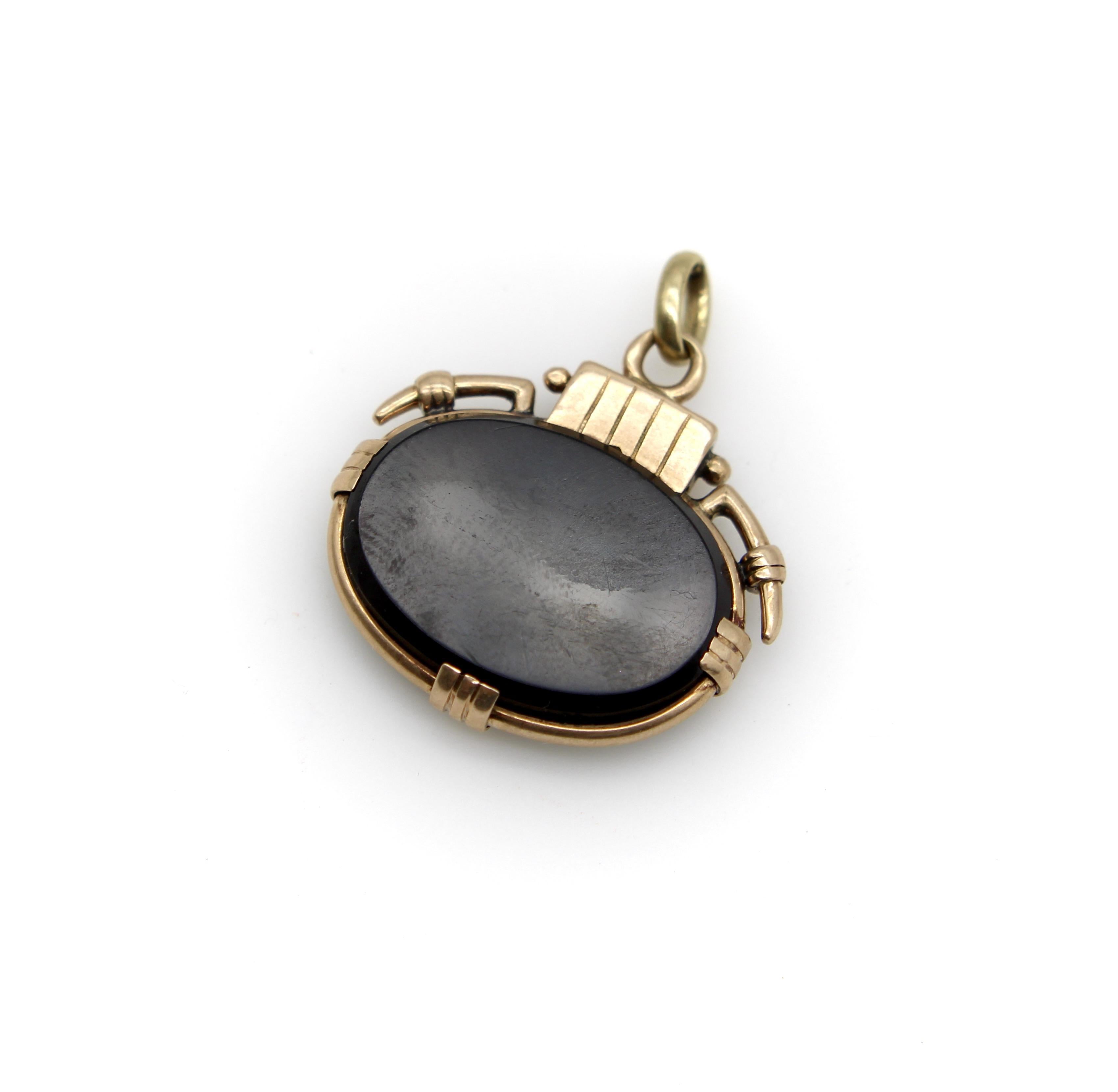Victorian 10K Gold Onyx Intaglio Fob of Nike For Sale 1
