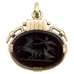 Victorian 10K Gold Onyx Intaglio Fob of Nike
