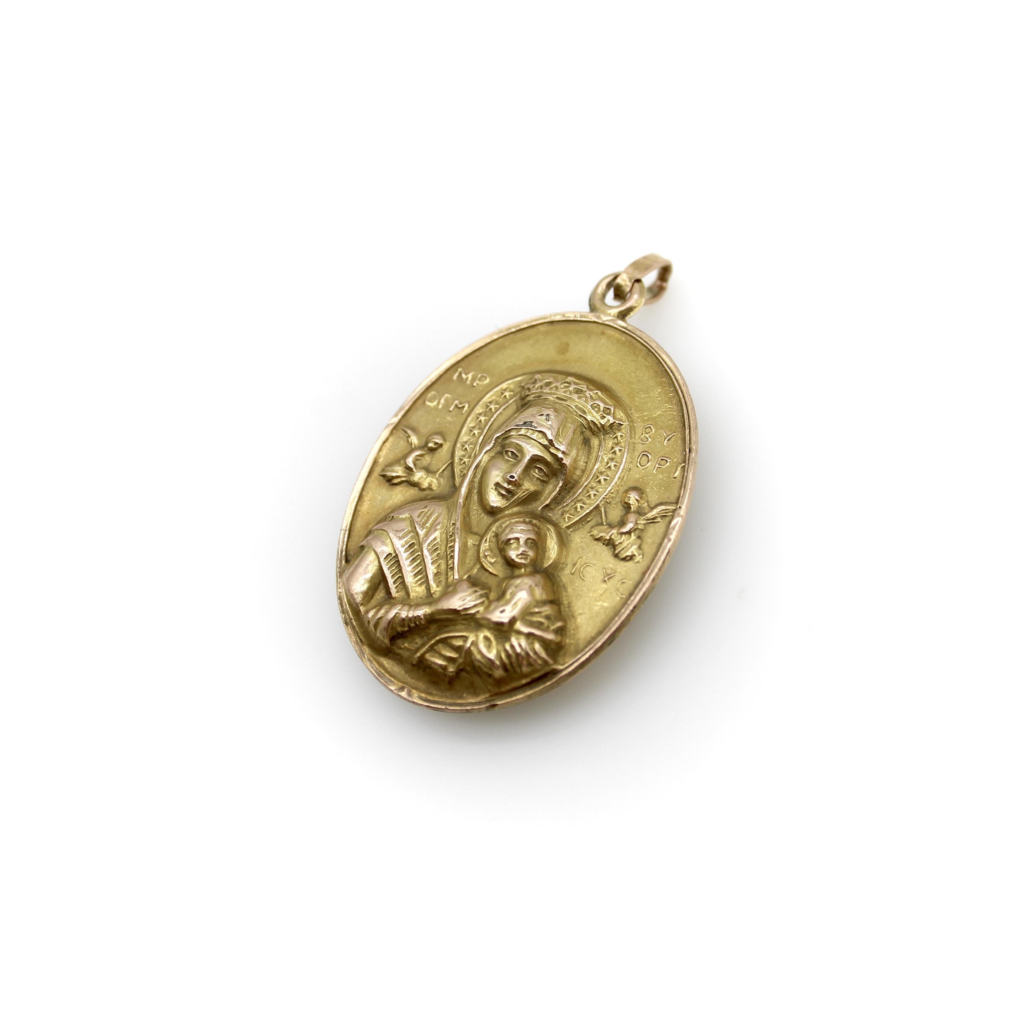 Pendentif Victorien en or 10K Notre-Dame du Perpétuel Secours et Sacré-Cœur Bon état - En vente à Venice, CA