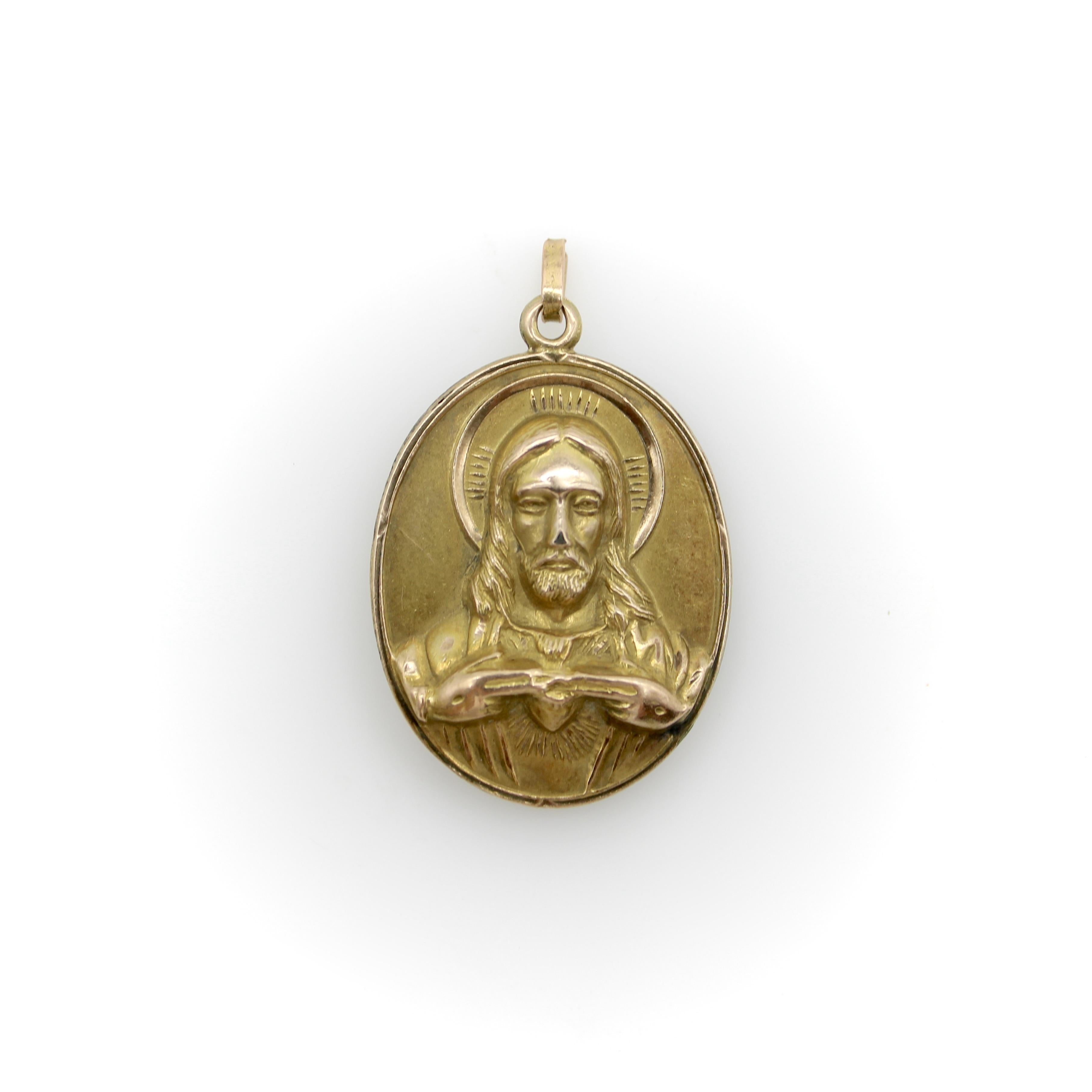 Pendentif Victorien en or 10K Notre-Dame du Perpétuel Secours et Sacré-Cœur en vente 1