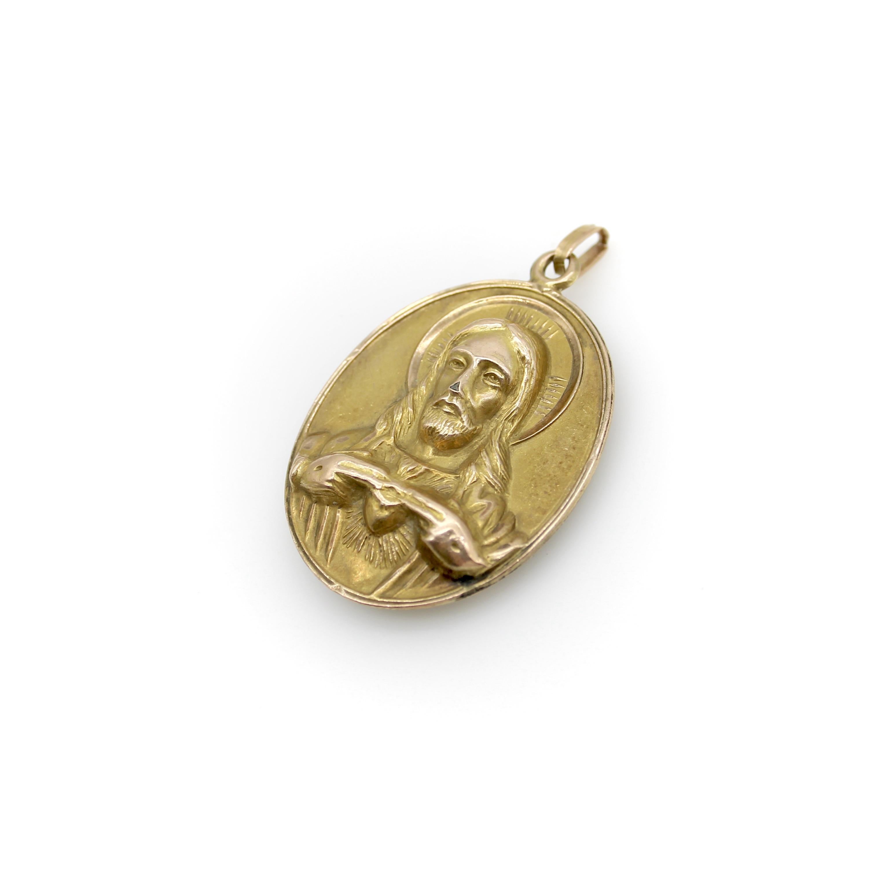 Pendentif Victorien en or 10K Notre-Dame du Perpétuel Secours et Sacré-Cœur en vente 2