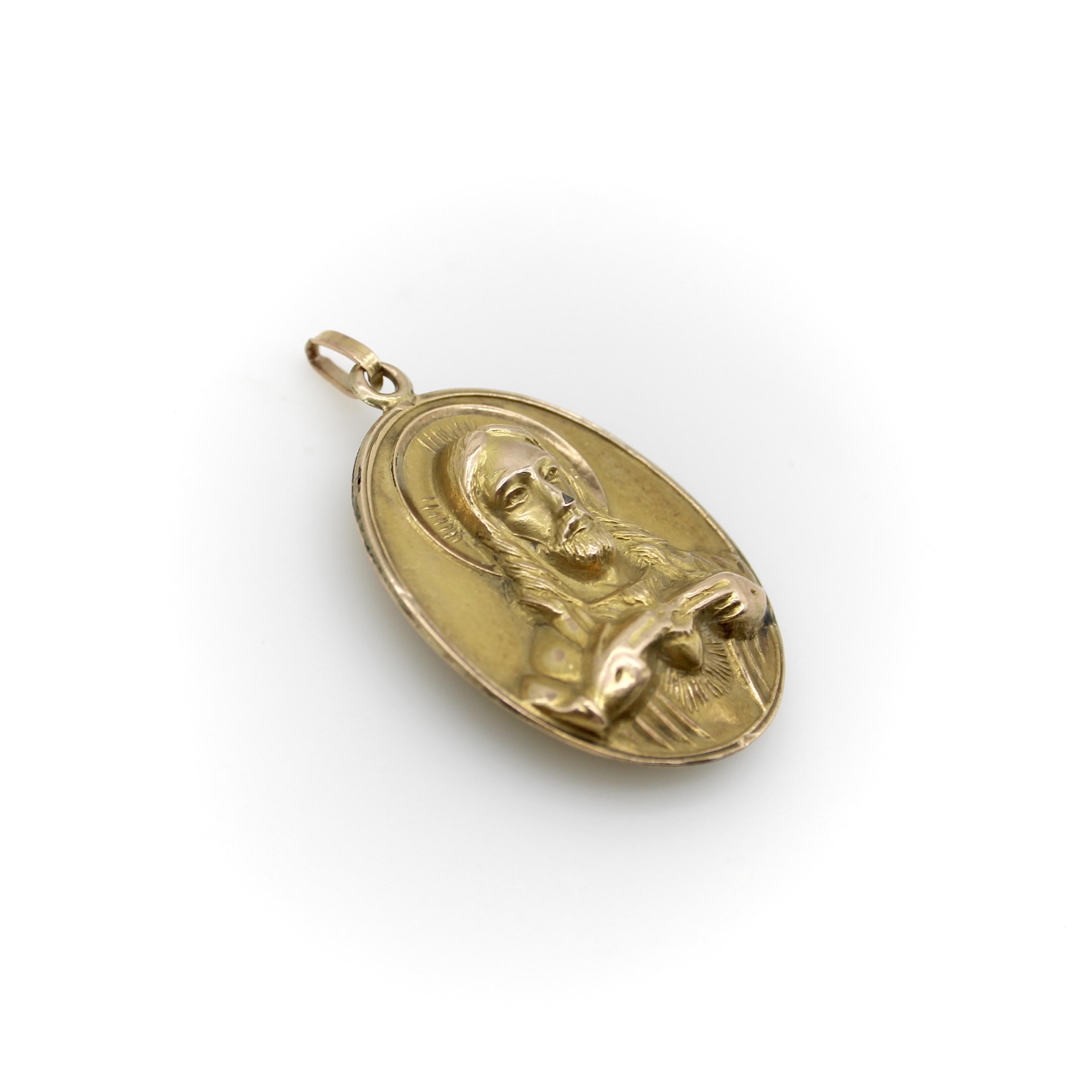 Pendentif Victorien en or 10K Notre-Dame du Perpétuel Secours et Sacré-Cœur en vente 3