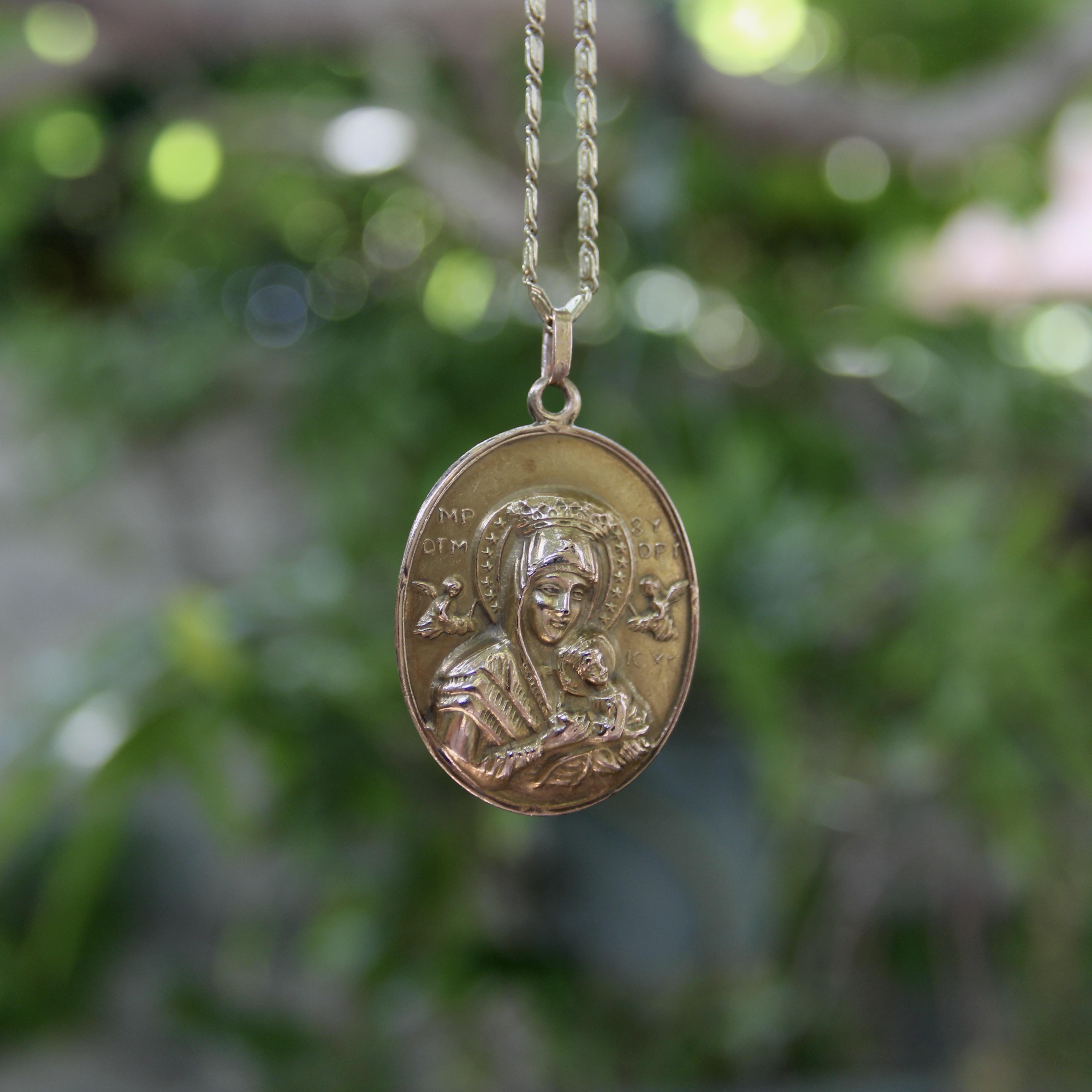 Pendentif Victorien en or 10K Notre-Dame du Perpétuel Secours et Sacré-Cœur en vente 5