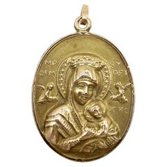 Pendentif Victorien en or 10K Notre-Dame du Perpétuel Secours et Sacré-Cœur
