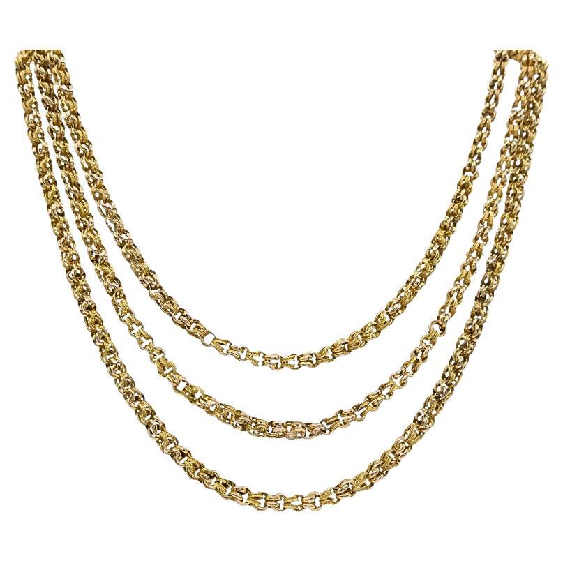 Victorian 10k Gold Textured Rope Link Long Chain Necklace